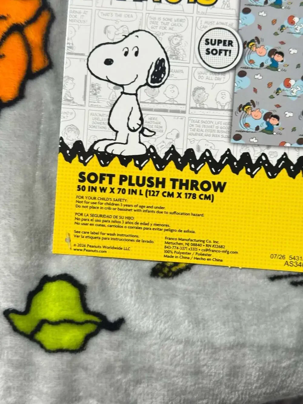 Peanuts Snoopy and Charlie Brown Fall Football Soft Plush Throw Blanket 50x70